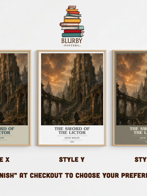 The Sword of the Lictor book cover print in frame leaning in hallway – sci fi wall art