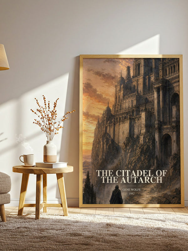 The Citadel of the Autarch watercolour print in frame leaning in hallway – sci fi wall art