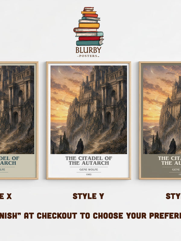 The Citadel of the Autarch book cover print in frame leaning in hallway – sci fi wall art