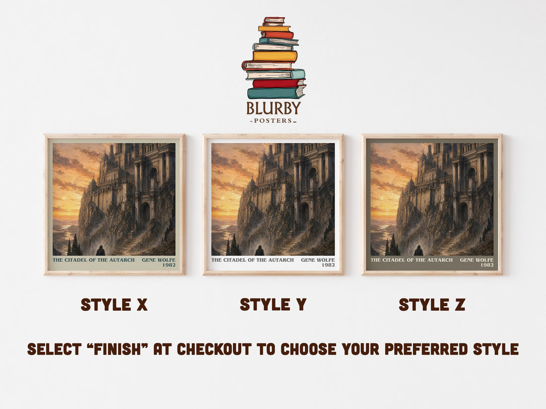 The Citadel of the Autarch literary print in frame leaning in hallway – sci fi wall art (mockup)