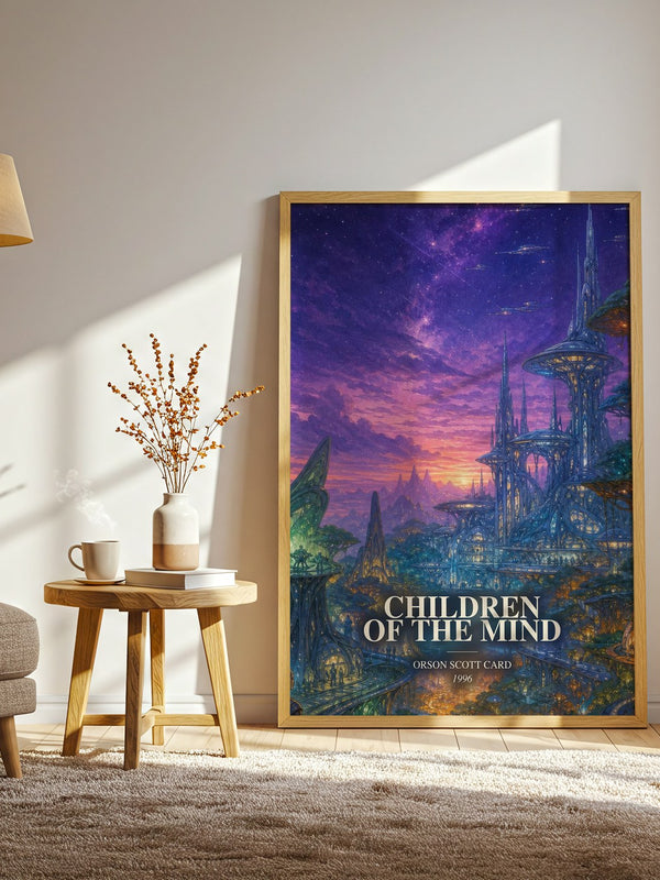 Children of the Mind watercolour print in frame leaning in hallway – sci fi wall art