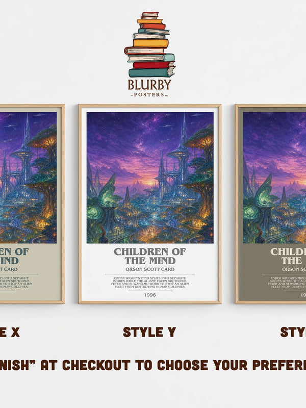 Children of the Mind bookish print in frame leaning in hallway – sci fi wall art