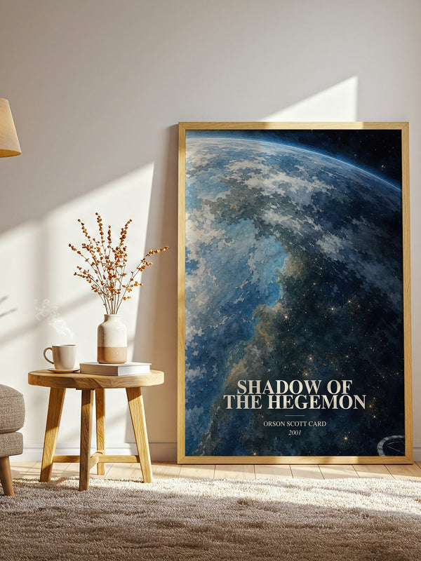 Shadow of the Hegemon watercolour print in frame leaning in hallway – sci fi wall art