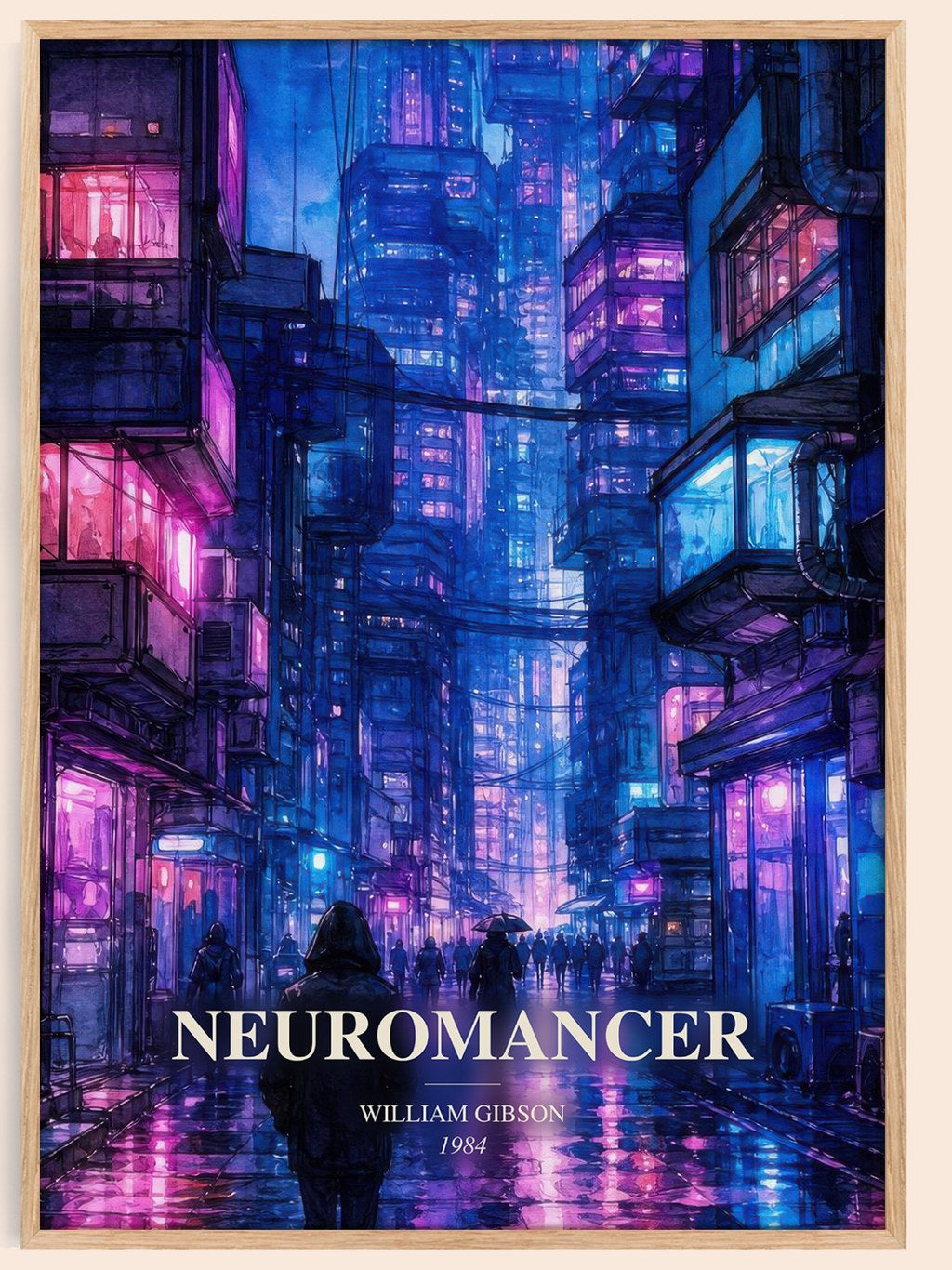 Neuromancer watercolour book poster by William Gibson – framed literary art print