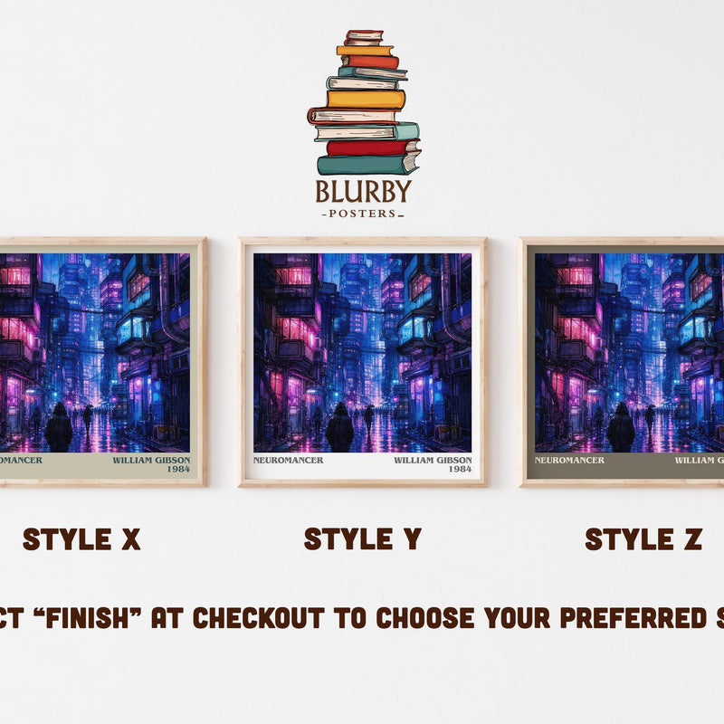 Neuromancer literary print in frame leaning in hallway – sci fi wall art