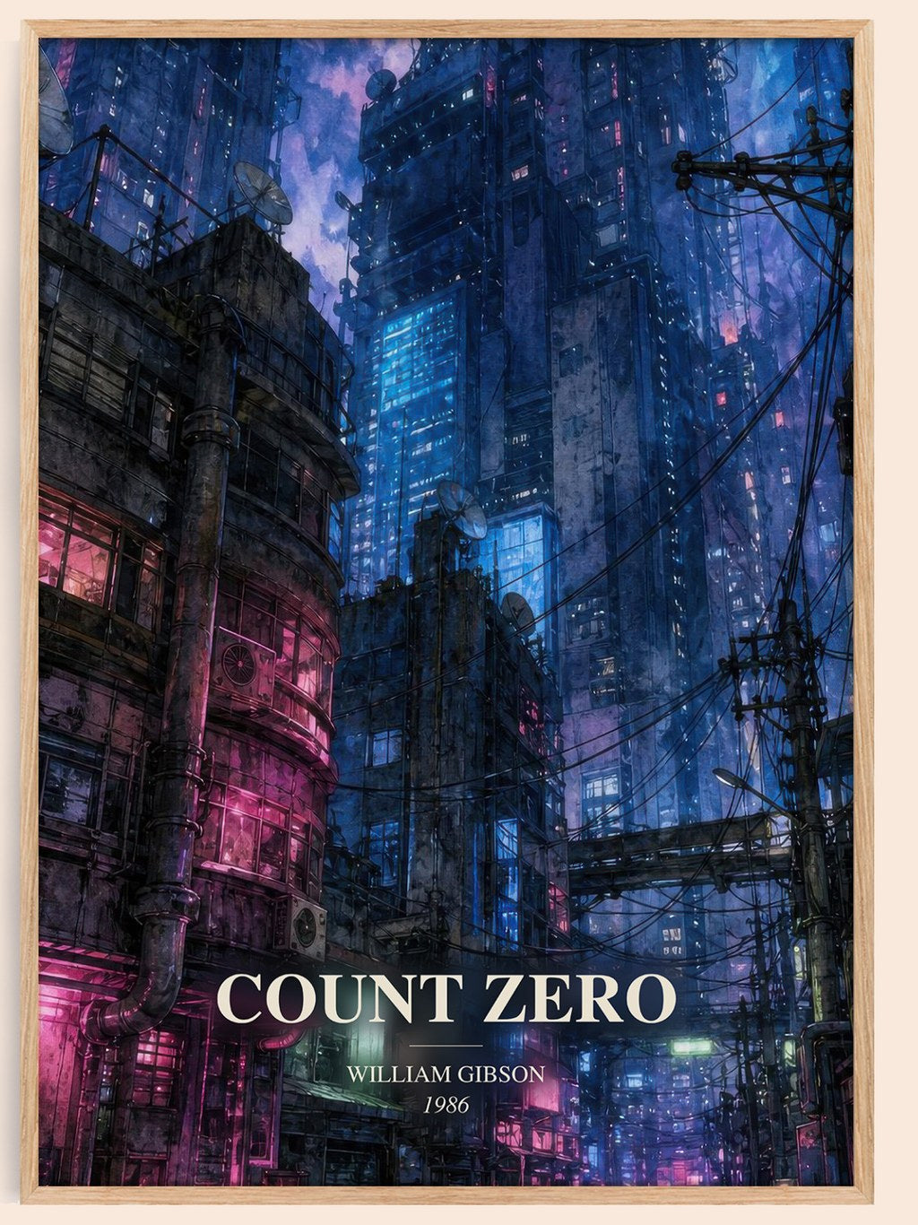 Count Zero watercolour book poster by William Gibson – framed literary art print