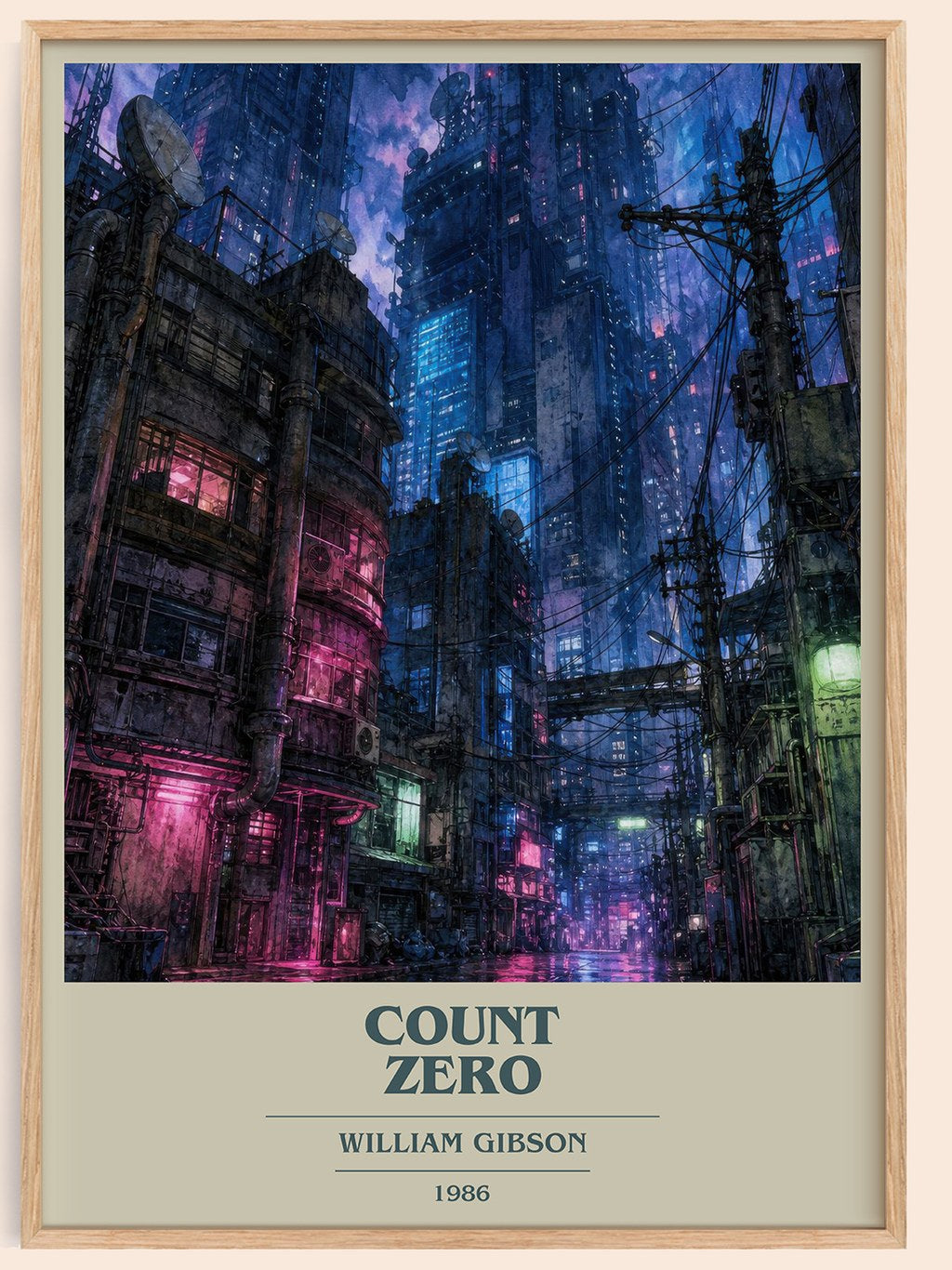 Count Zero book cover book poster by William Gibson – framed literary art print