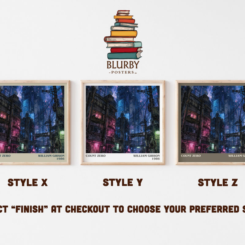 Count Zero literary print in frame leaning in hallway – sci fi wall art