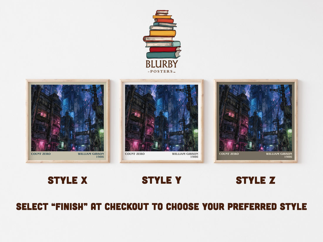 Count Zero literary print in frame leaning in hallway – sci fi wall art (mockup)