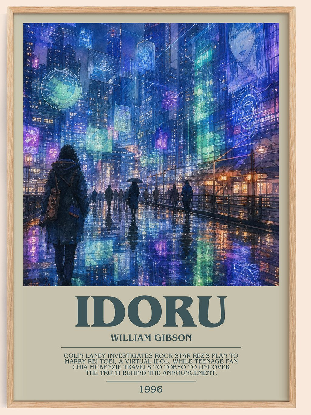 Idoru bookish book poster by William Gibson – framed literary art print
