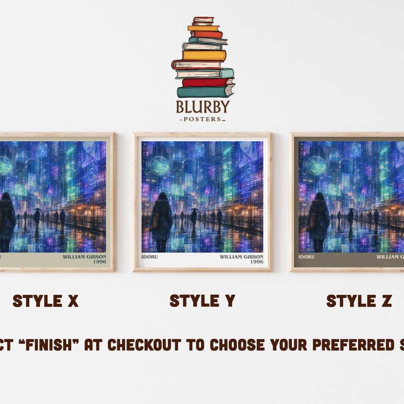 Idoru literary print in frame leaning in hallway – sci fi wall art