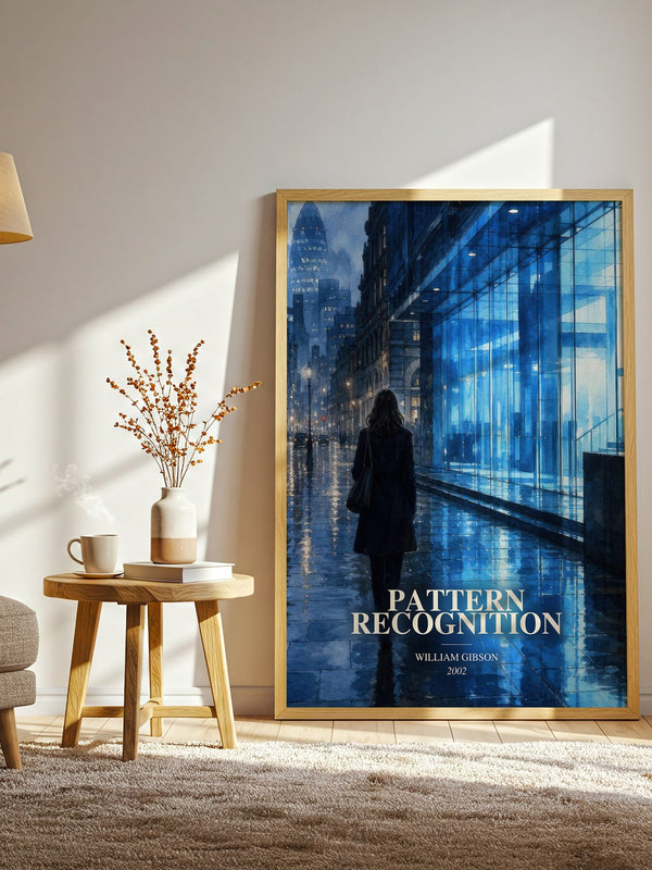 Pattern Recognition watercolour print in frame leaning in hallway – thriller wall art