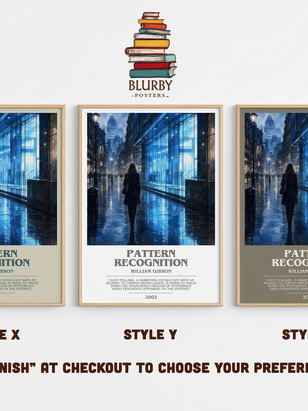 Pattern Recognition bookish print in frame leaning in hallway – thriller wall art