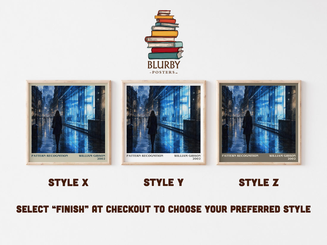 Pattern Recognition literary print in frame leaning in hallway – thriller wall art (mockup)