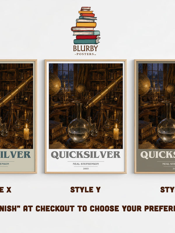 Quicksilver book cover print in frame leaning in hallway – historical fiction wall art