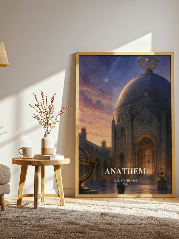 Anathem watercolour print in frame leaning in hallway – sci fi wall art