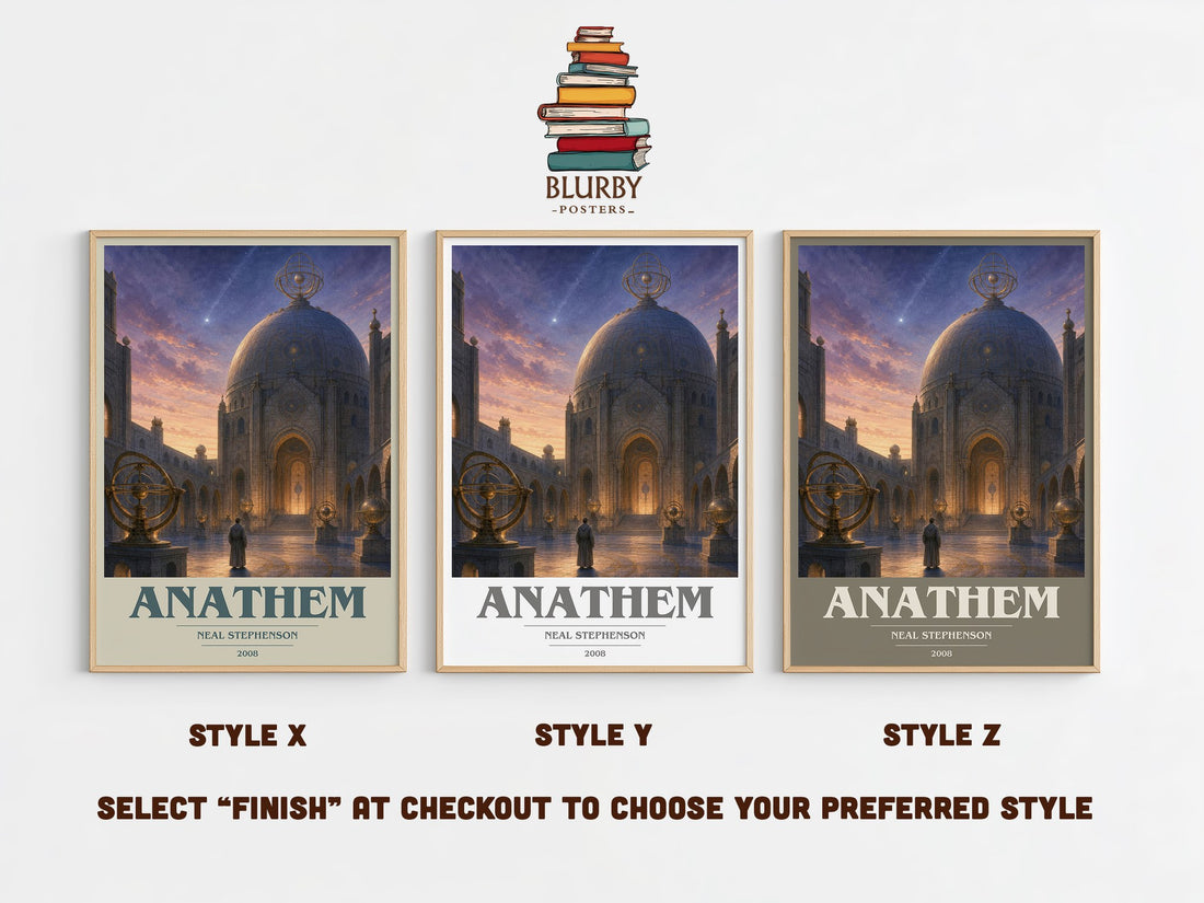 Anathem book cover print in frame leaning in hallway – sci fi wall art (mockup)
