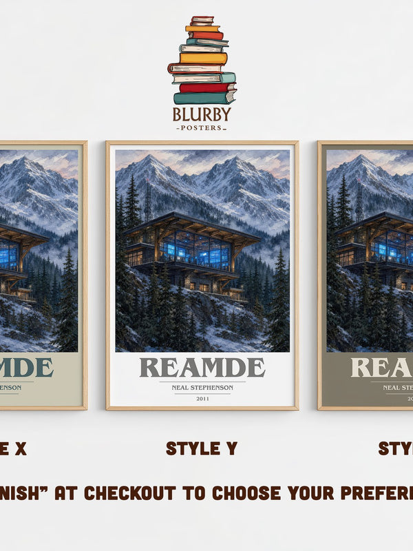 Reamde book cover print in frame leaning in hallway – thriller wall art