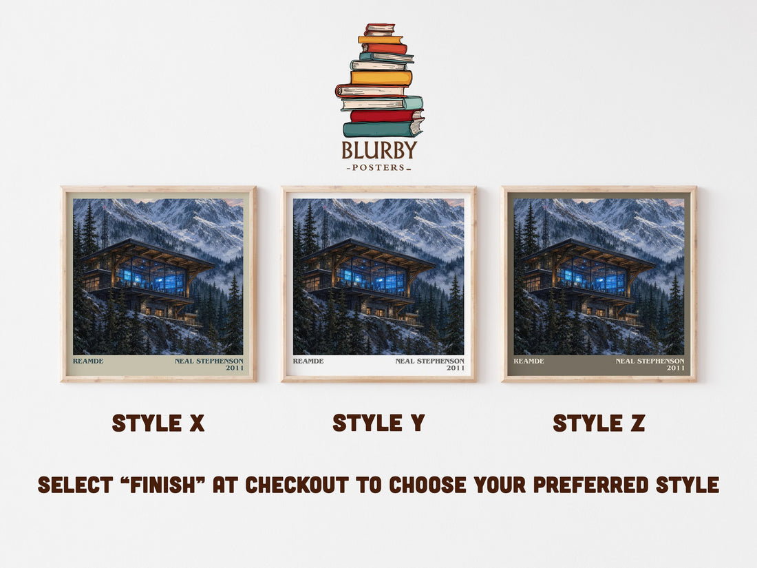 Reamde literary print in frame leaning in hallway – thriller wall art (mockup)