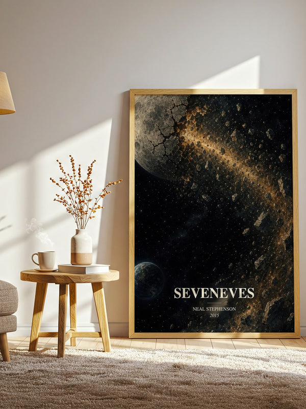 Seveneves watercolour print in frame leaning in hallway – sci fi wall art