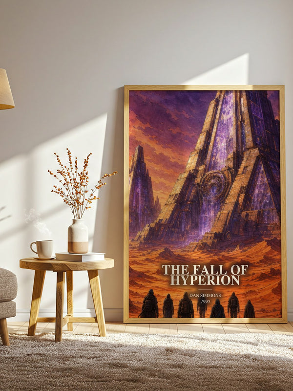 The Fall of Hyperion watercolour print in frame leaning in hallway – sci fi wall art