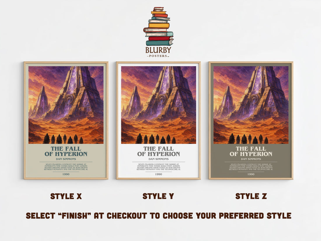 The Fall of Hyperion bookish print in frame leaning in hallway – sci fi wall art (mockup)