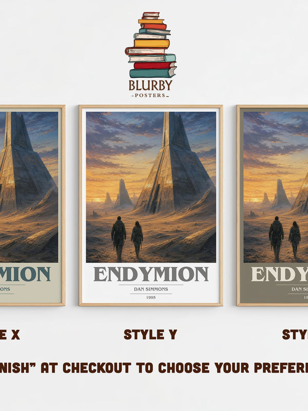 Endymion book cover print in frame leaning in hallway – sci fi wall art