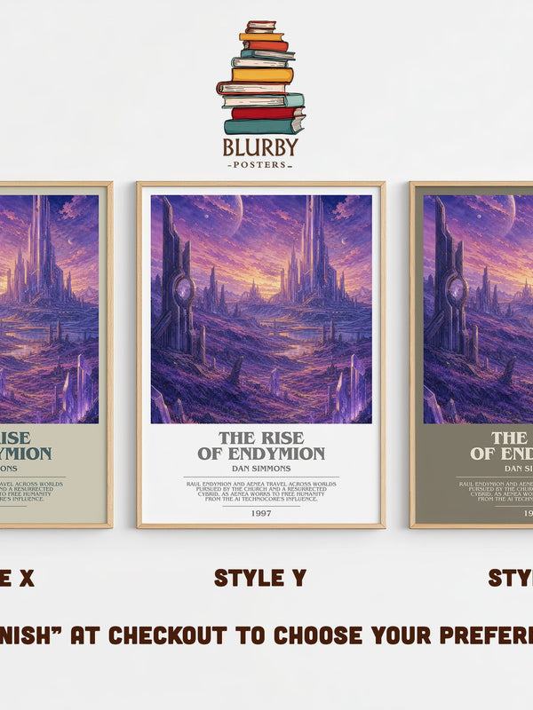 The Rise of Endymion bookish print in frame leaning in hallway – sci fi wall art