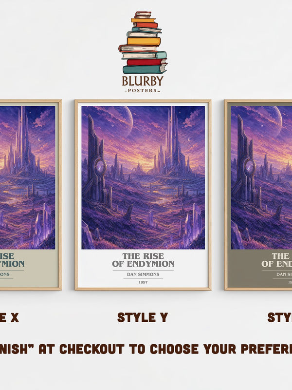 The Rise of Endymion book cover print in frame leaning in hallway – sci fi wall art