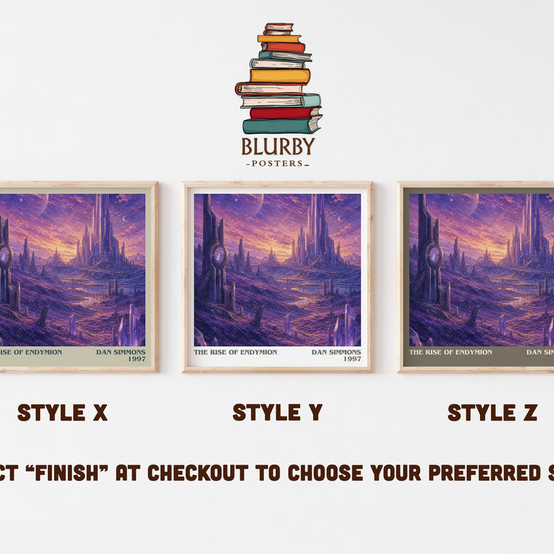 The Rise of Endymion literary print in frame leaning in hallway – sci fi wall art