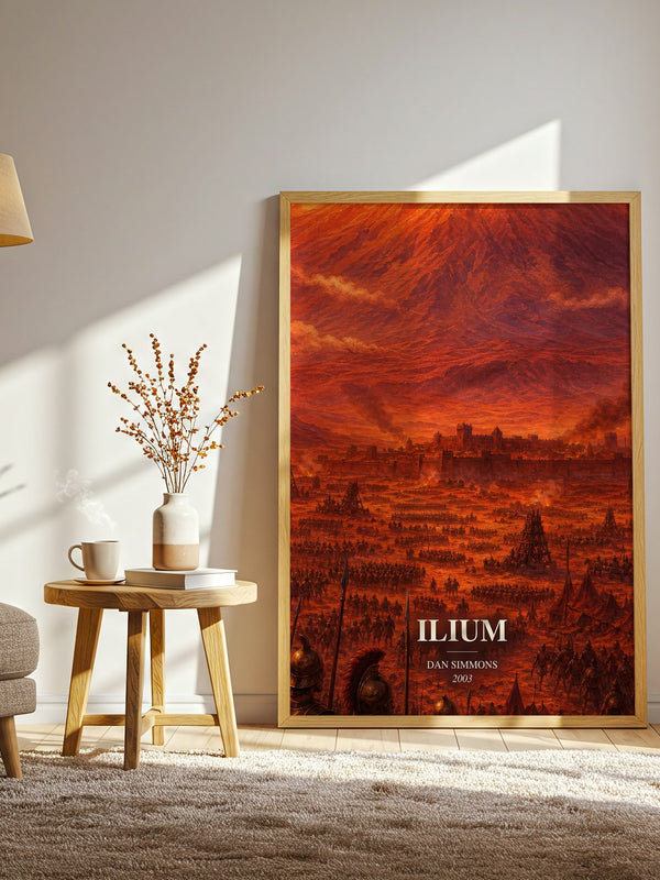 Ilium watercolour print in frame leaning in hallway – sci fi wall art