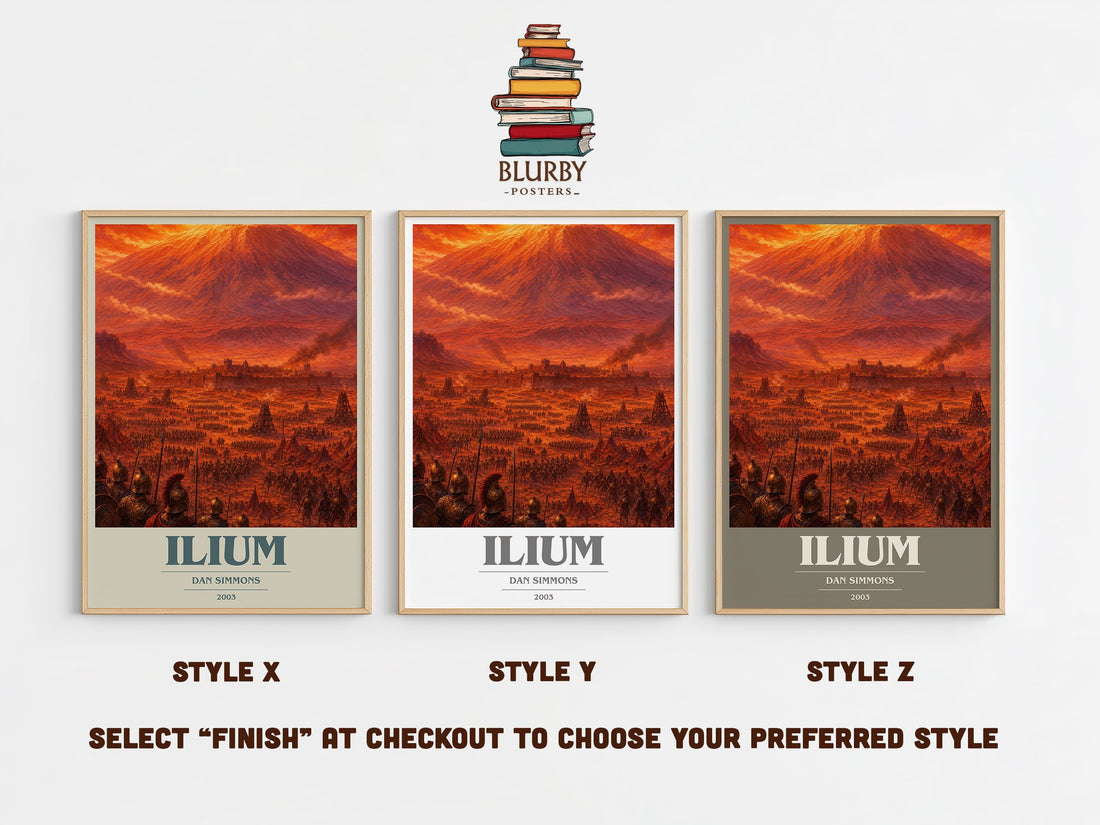 Ilium book cover print in frame leaning in hallway – sci fi wall art (mockup)