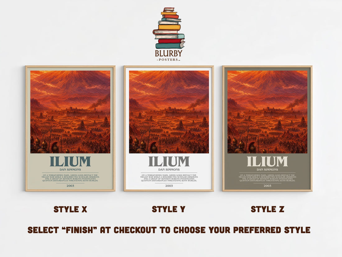 Ilium bookish print in frame leaning in hallway – sci fi wall art (mockup)
