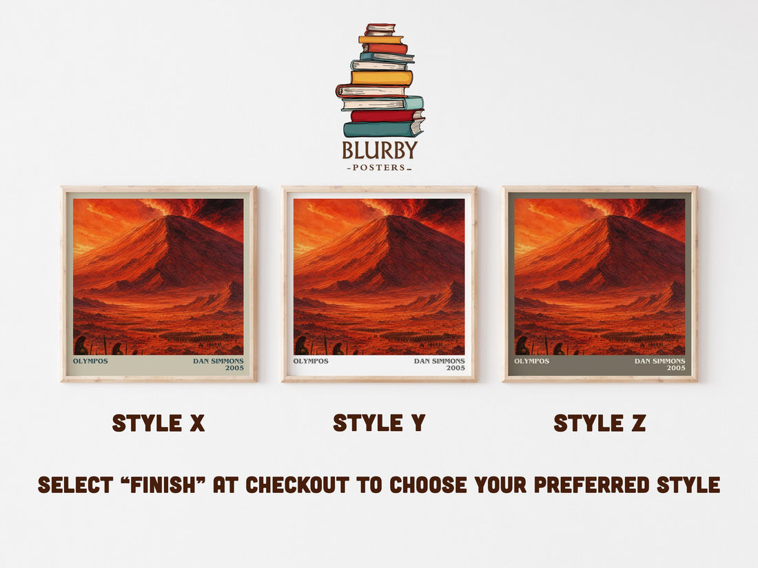 Olympos literary print in frame leaning in hallway – sci fi wall art (mockup)