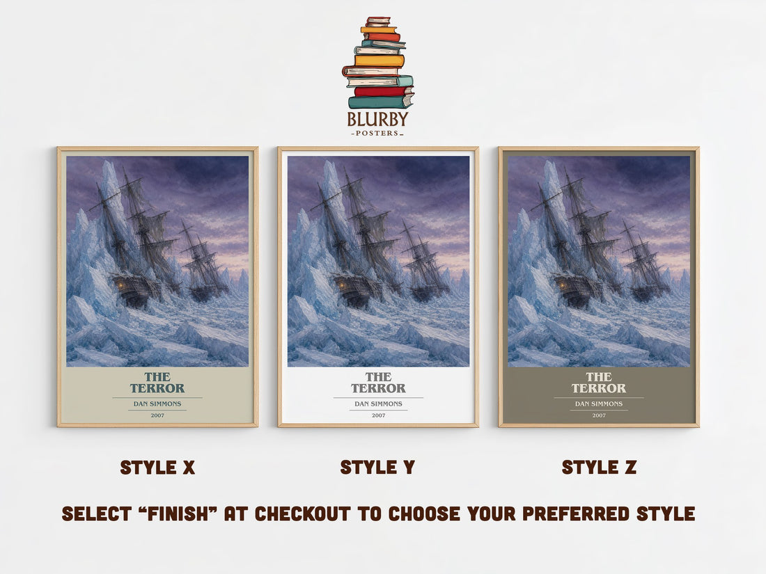 The Terror book cover print in frame leaning in hallway – horror wall art (mockup)