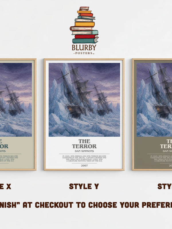 The Terror bookish print in frame leaning in hallway – horror wall art