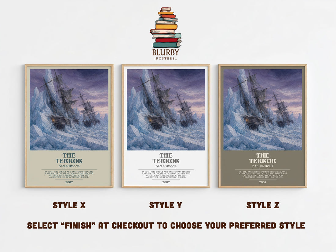 The Terror bookish print in frame leaning in hallway – horror wall art (mockup)