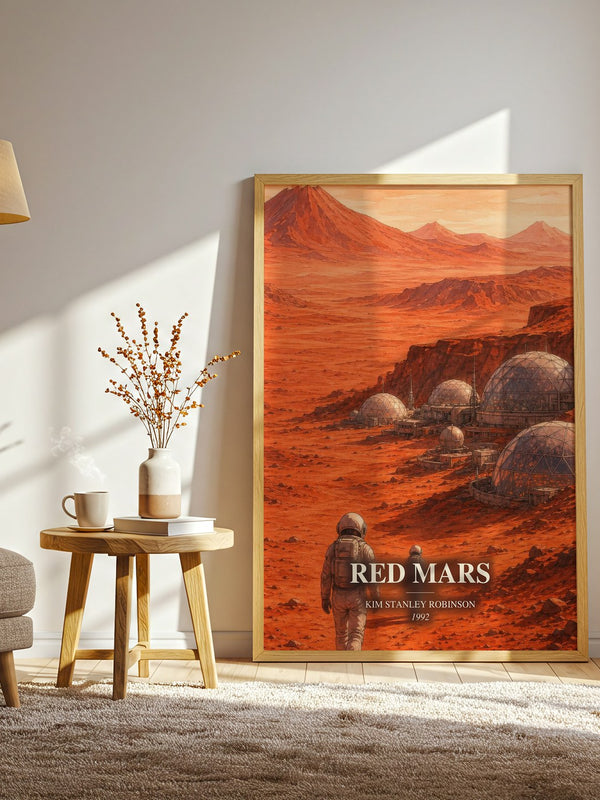 Red Mars watercolour print in frame leaning in hallway – sci fi wall art