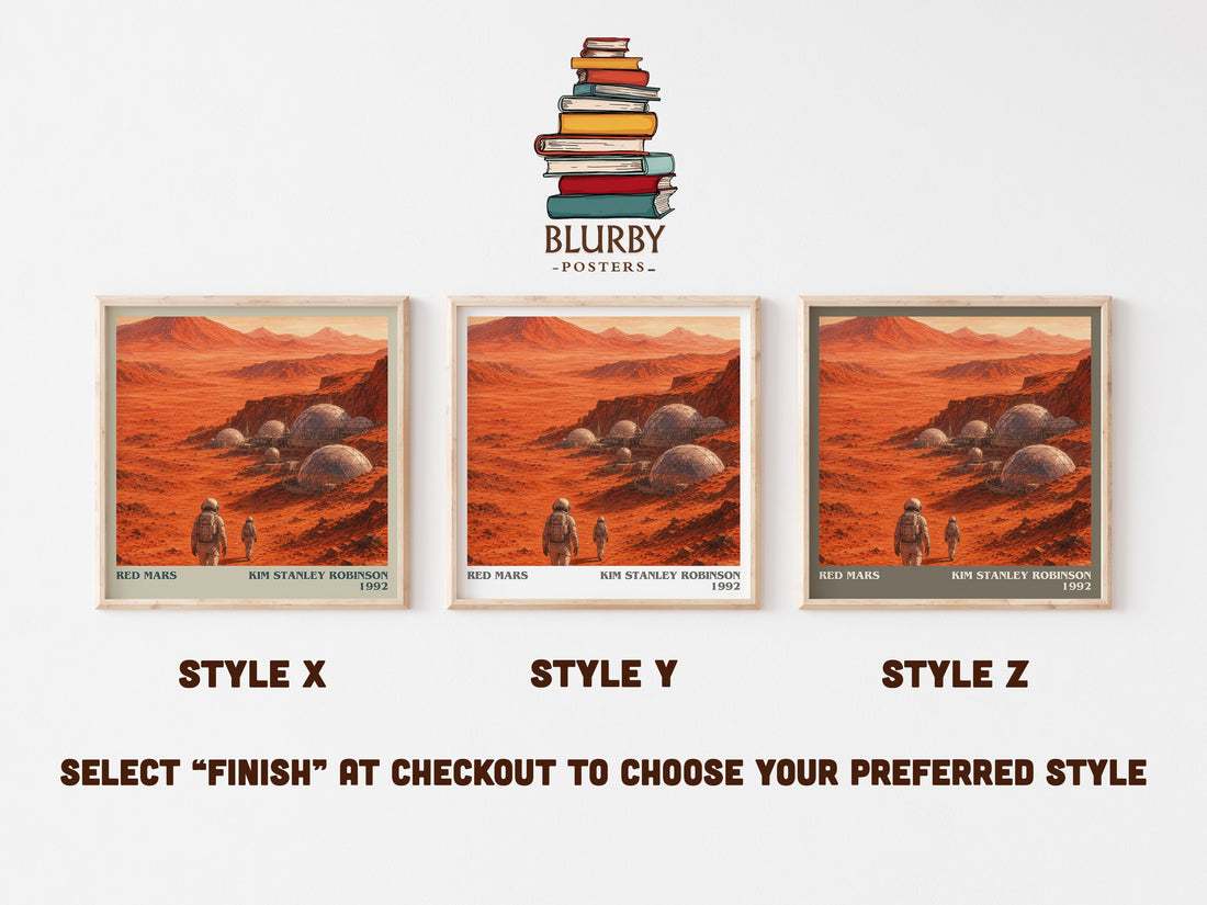 Red Mars literary print in frame leaning in hallway – sci fi wall art (mockup)