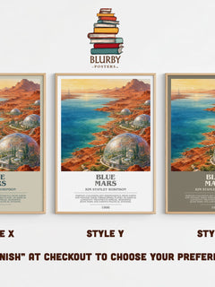 Blue Mars bookish print in frame leaning in hallway – sci fi wall art
