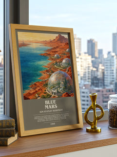 Blue Mars bookish print framed by window – literary home decor