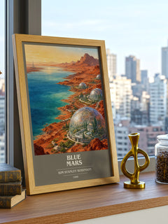 Blue Mars book cover print framed by window – literary home decor