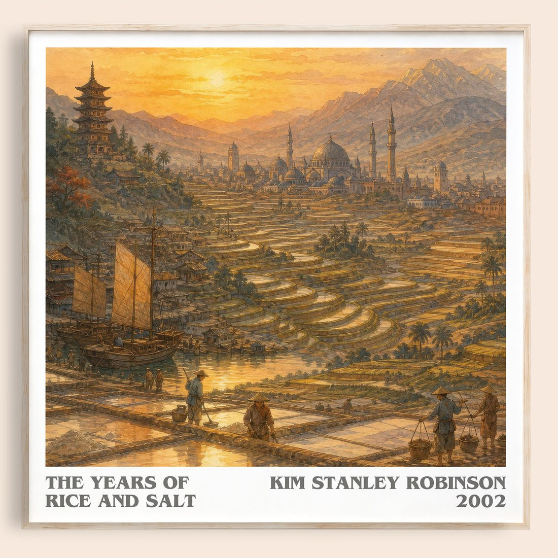 The Years of Rice and Salt literary book poster by Kim Stanley Robinson – framed literary art print