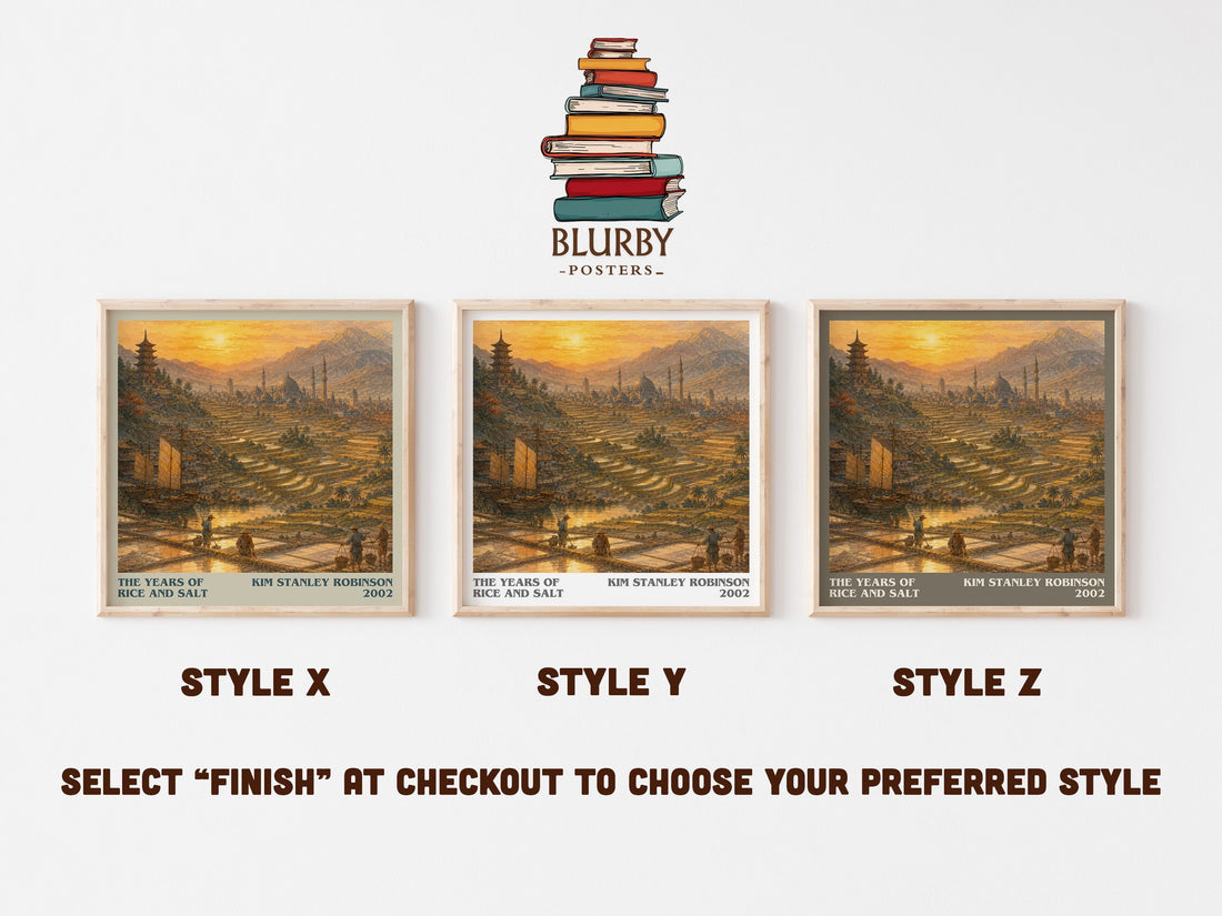 The Years of Rice and Salt literary print in frame leaning in hallway – sci fi wall art (mockup)