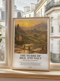 The Years of Rice and Salt bookish poster colour and style options – Kim Stanley Robinson book art