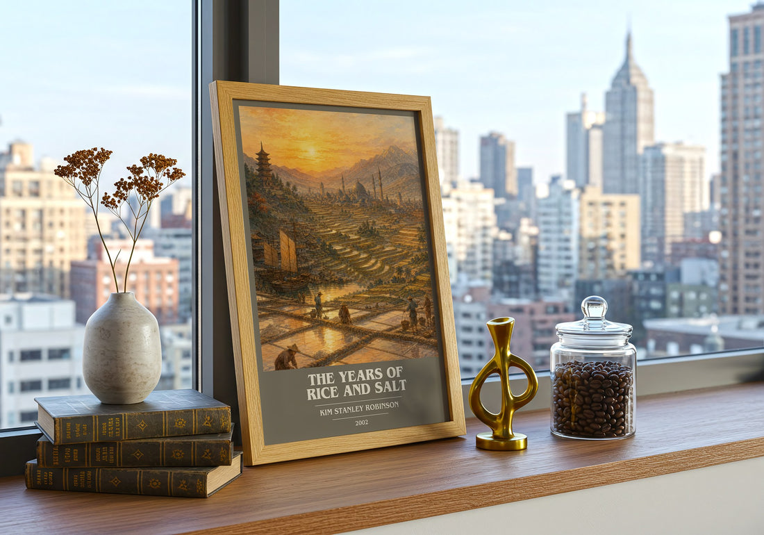 The Years of Rice and Salt book cover print framed by window – literary home decor