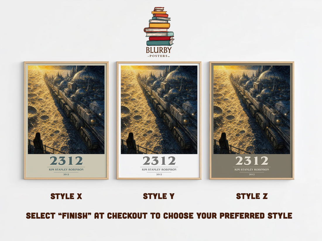 2312 book cover print in frame leaning in hallway – sci fi wall art (mockup)