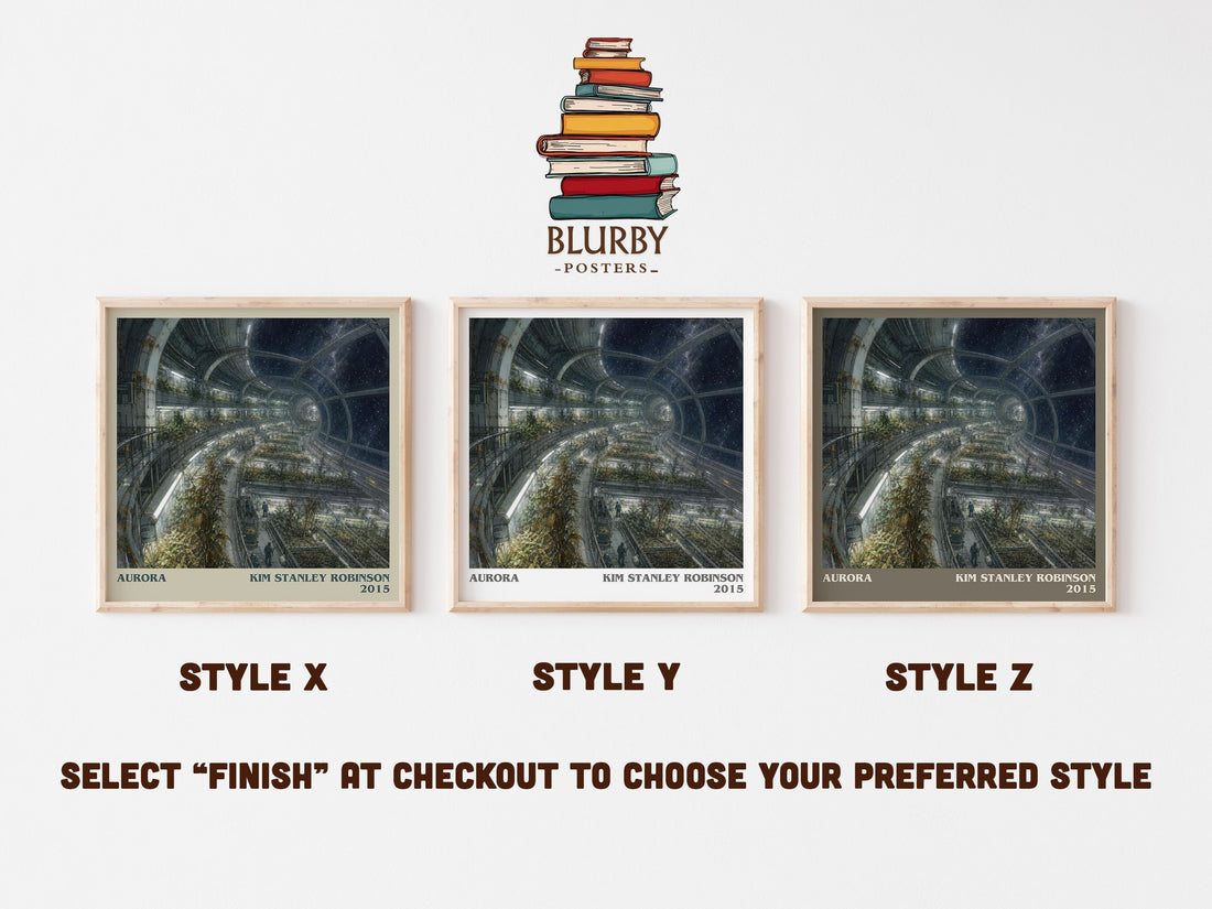 Aurora literary print in frame leaning in hallway – sci fi wall art (mockup)