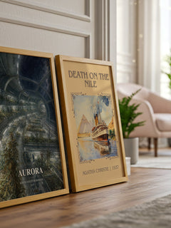 Aurora watercolour print framed by window – literary home decor