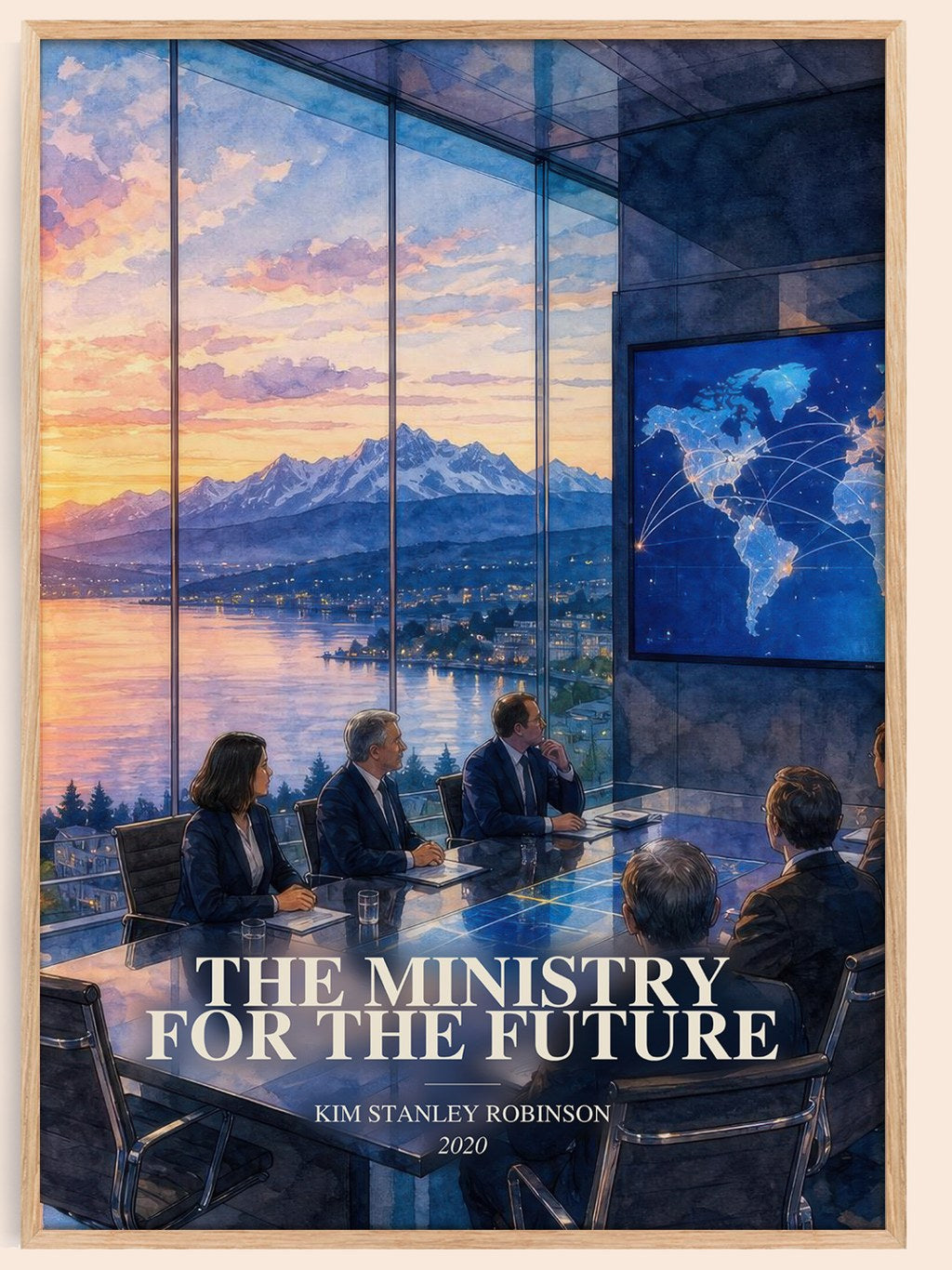 The Ministry for the Future watercolour book poster by Kim Stanley Robinson – framed literary art print
